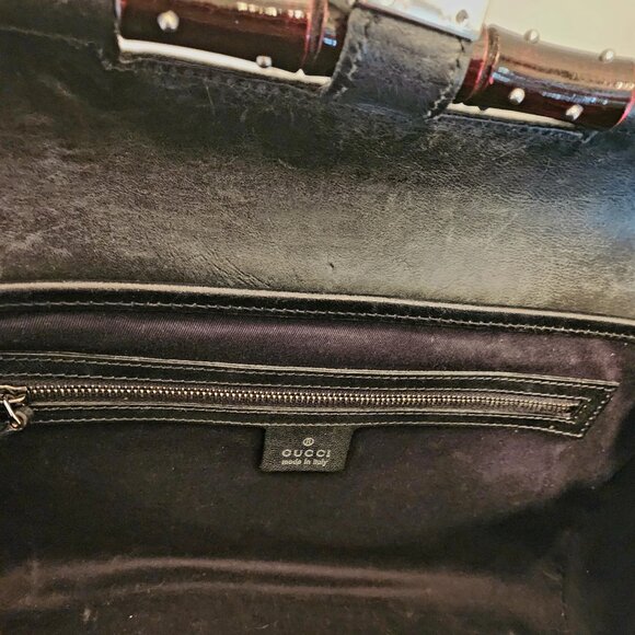 Authentic Gucci Monogram Bullet Satchel Handbag with Bamboo Accent & Dust Bag - Picture 11 of 16